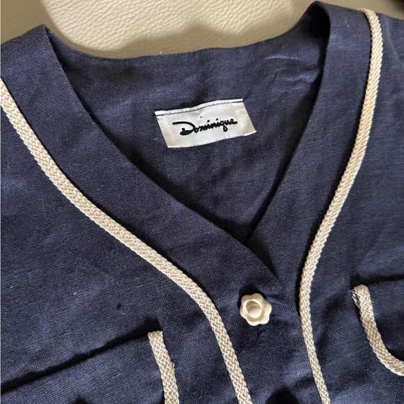 RARE Vintage Dominique Linen Short Sleeve Jacket Navy & White Size M - Picture 2 of 5